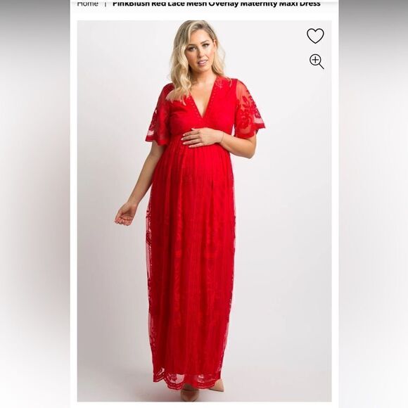 PinkBlush Red Lace Mesh Overlay Maternity Maxi Dress, size S - Picture 13 of 13